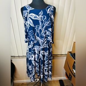 Soma Blue White Floral Sleeveless Dress Size Medium